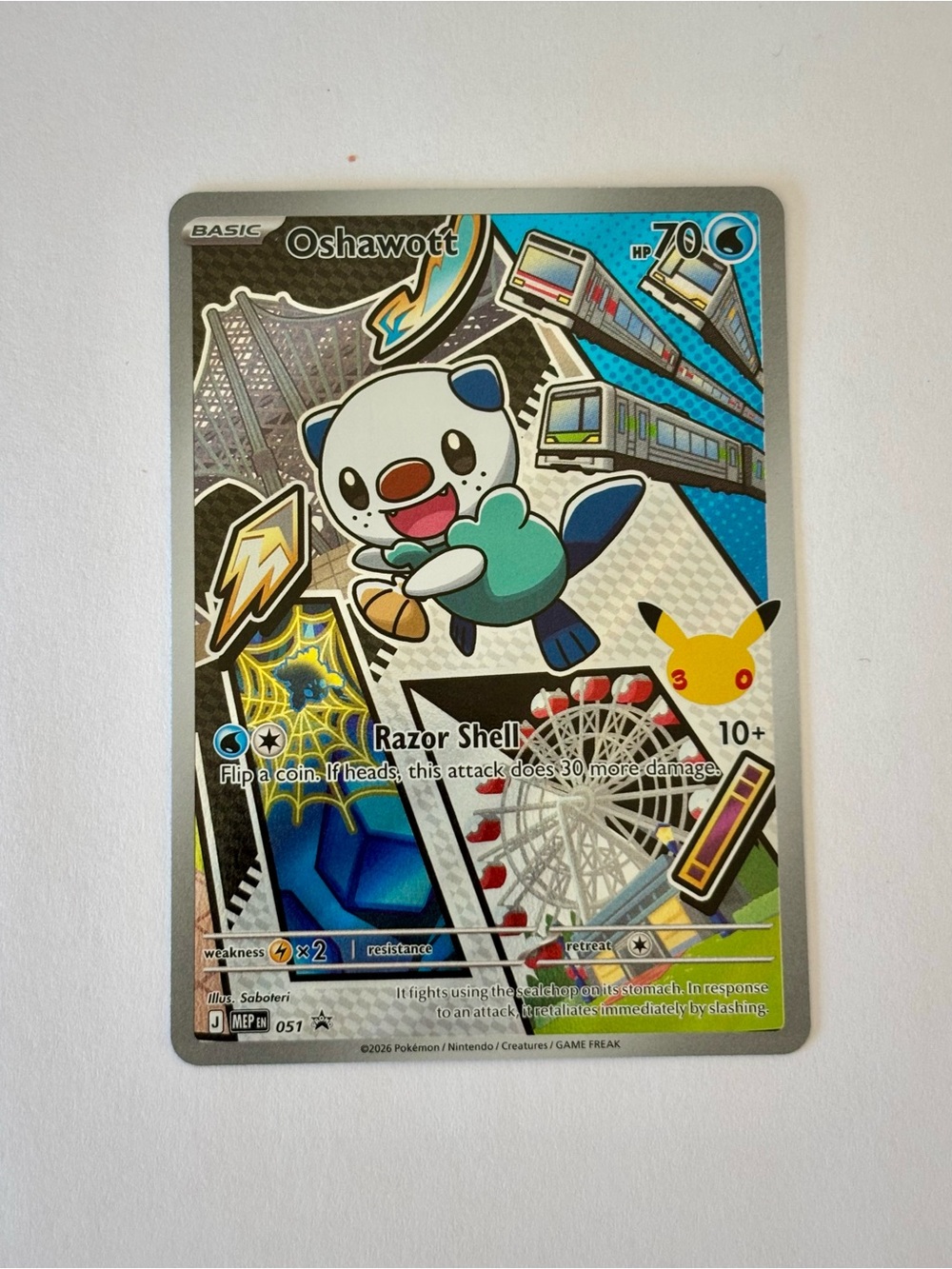 Pokemon First Partner Illustration Oshawott Trading Card - Blue, White, Black